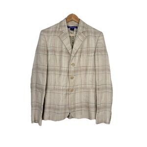 Ralph Lauren Purple Label Collection Beige Linen Plaid Blazer Jacket‎ Size 10